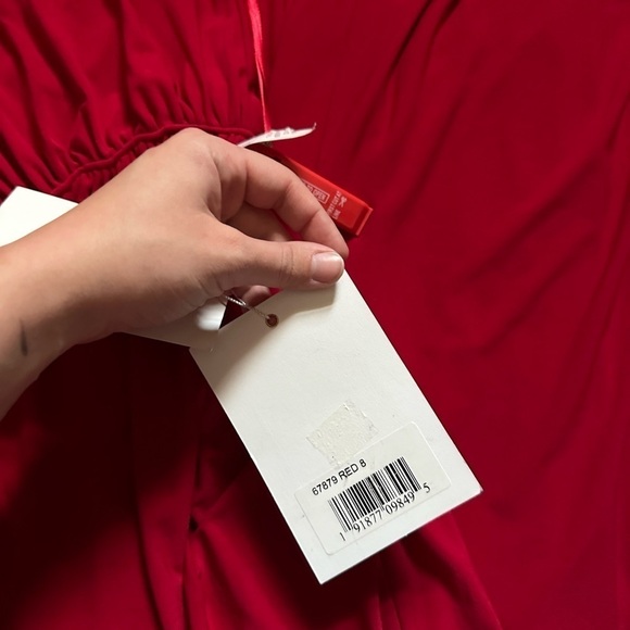 MAC DUGGAL One Shoulder Puff Sleeve Faux Wrap Gown - Picture 5 of 6